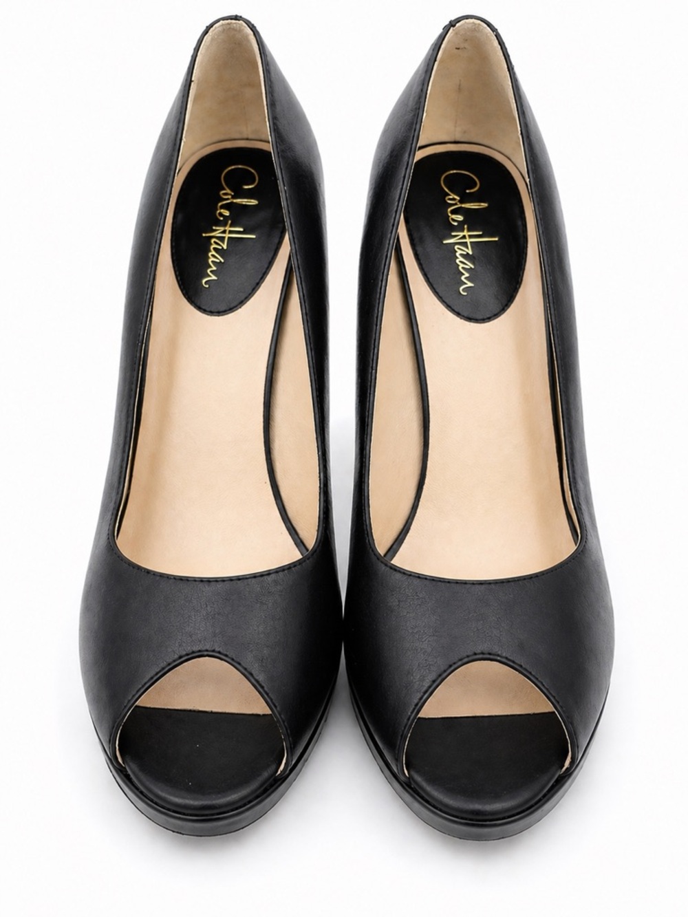 Cole Haan Black Peep Toe Heels Size 10B Block Heel Classic Pumps
